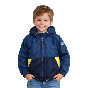 OshKosh B'gosh Navy Hooded Rain Jacket with Yellow Pocket Accents Size 4T